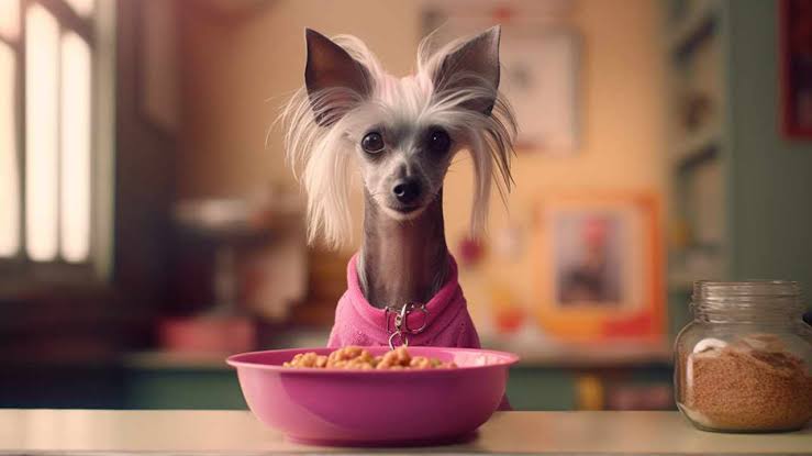 Chinese Crested eating