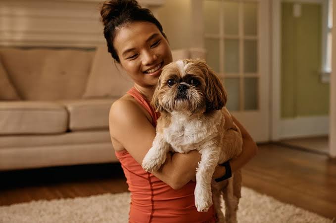 Happy owner with hypoallergenic dog