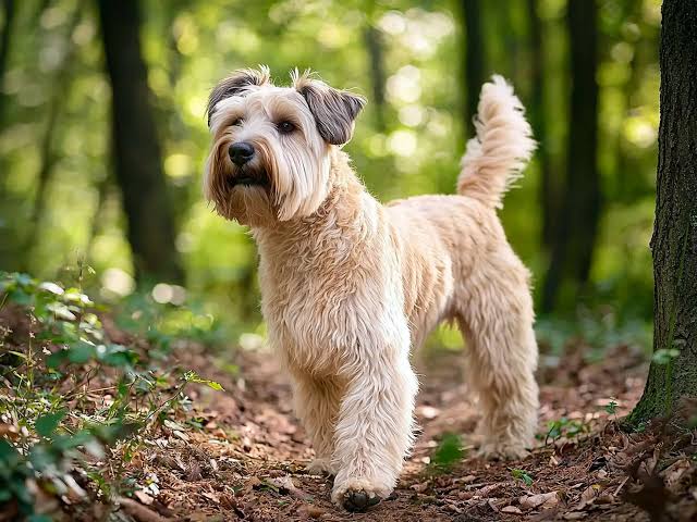 Soft Coated Wheaten Terrier in forest